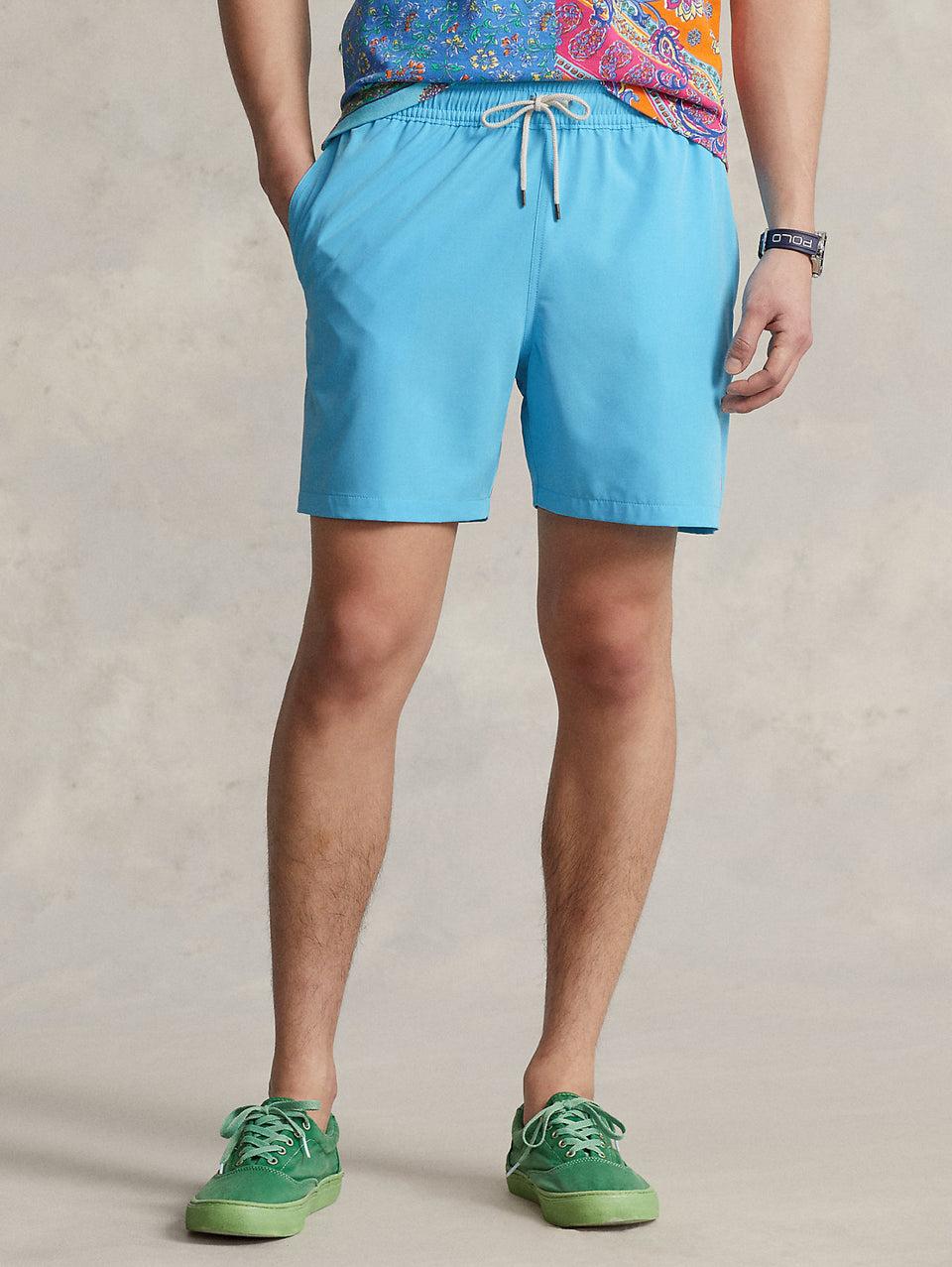 RALPH LAUREN Boxer da Mare Tinta Unita Traveler Turchese Offerta migliore