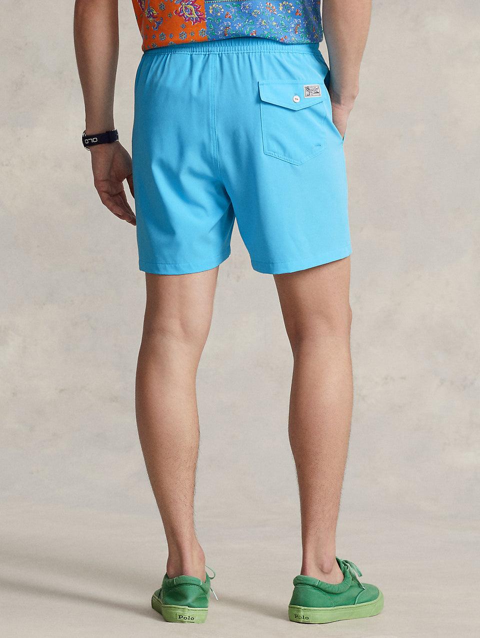 RALPH LAUREN Boxer da Mare Tinta Unita Traveler Turchese Offerta migliore