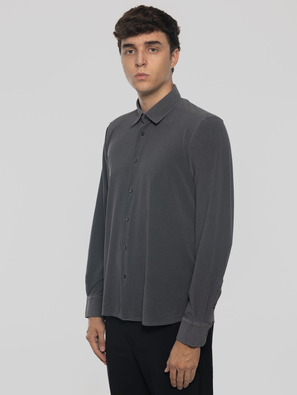 RRD Camicia in Piquet con Effetto Delavé Nero Negozio