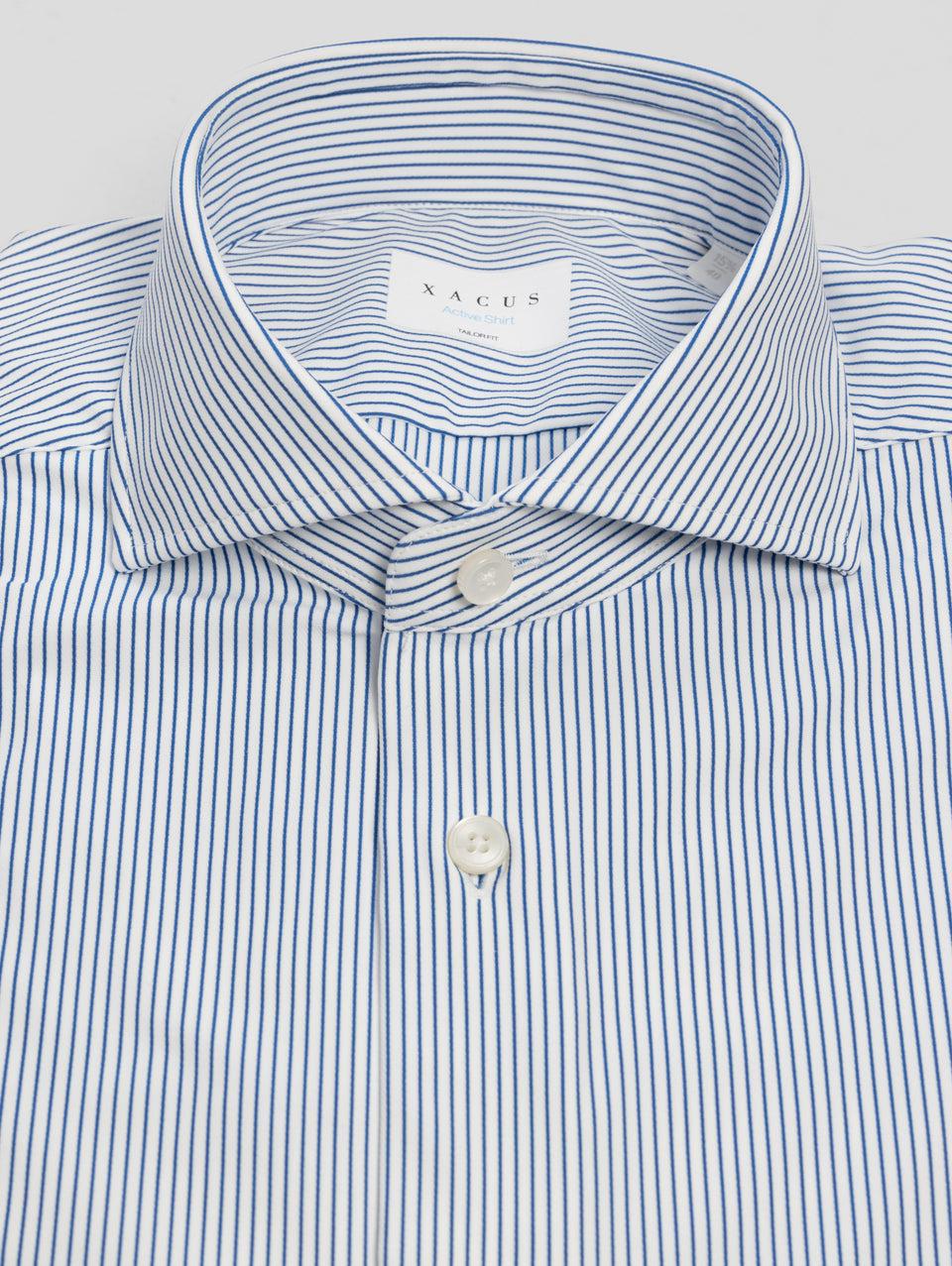 XACUS Camicia in Jersey Active Shirt a Righe Bianco/Blu Moda