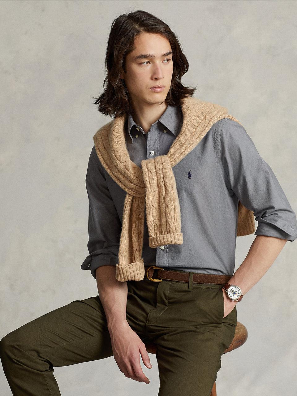 RALPH LAUREN Camicia in Cotone Oxford Slim Filt Grigia Italia