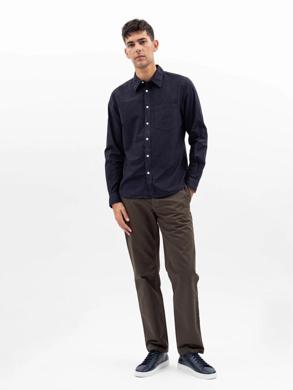 NORSE PROJECTS Camicia in Cotone Tinta in Capo Blu Spedizione Gratuita