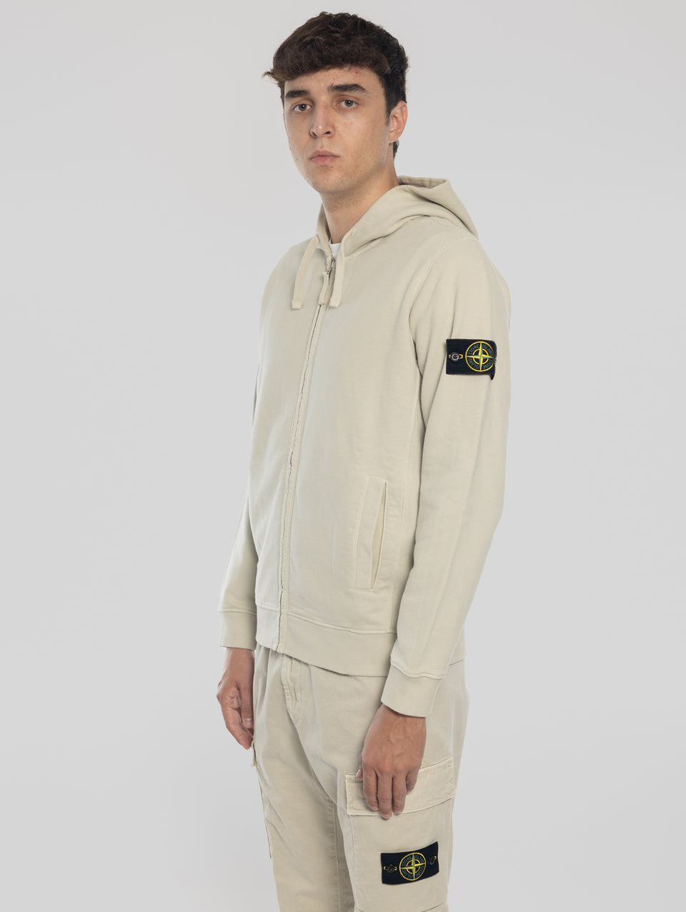 STONE ISLAND Felpa Full Zip in Cotone Organico Stucco Prezzo Ridotto