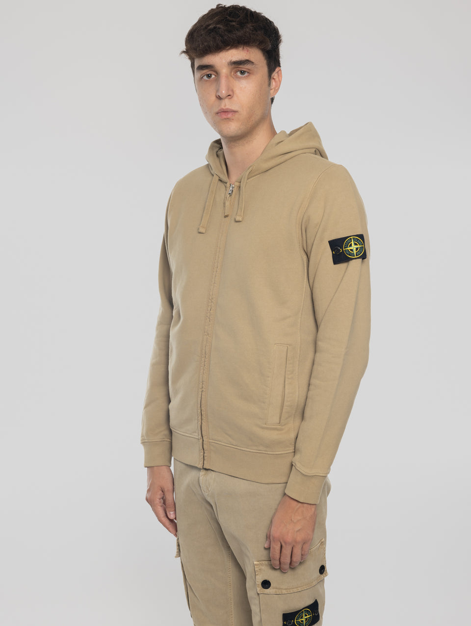 STONE ISLAND Felpa Full Zip in Cotone Organico Biscotto Sottocosto