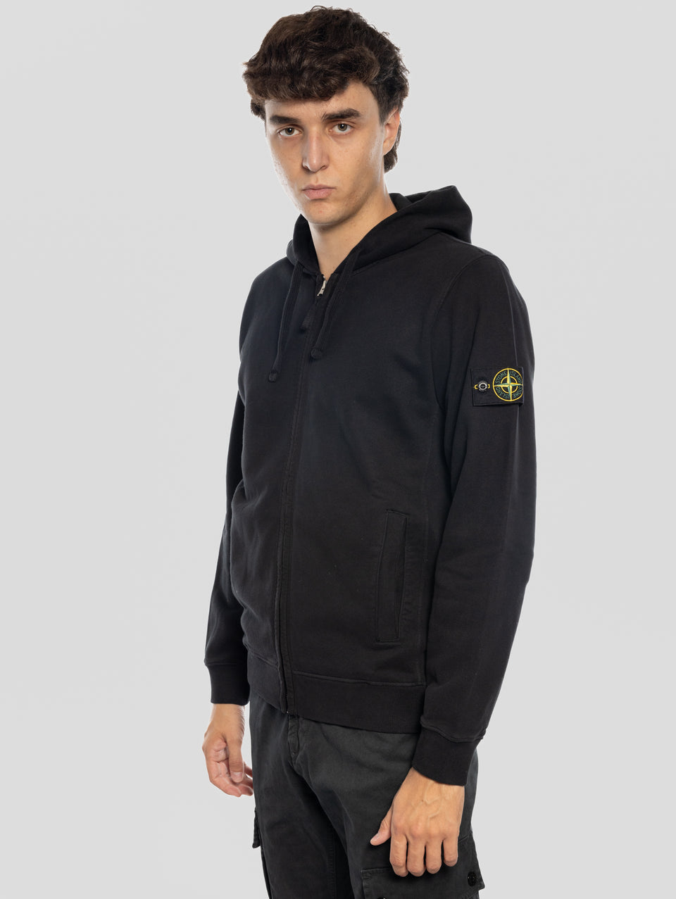 STONE ISLAND Felpa Full Zip in Cotone Organico Nero Novità