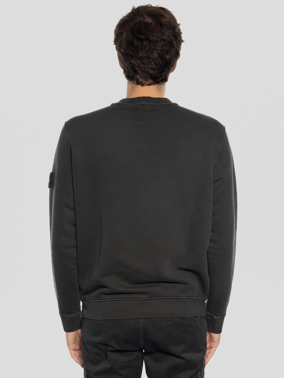 STONE ISLAND Felpa Girocollo in Cotone Diagonale Grigio Presa