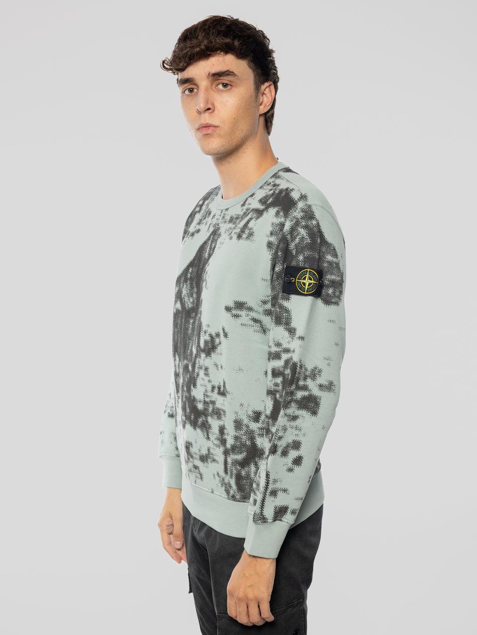 STONE ISLAND Felpa Girocollo Stampa Earth Mapping Verde/Grigio Outlet