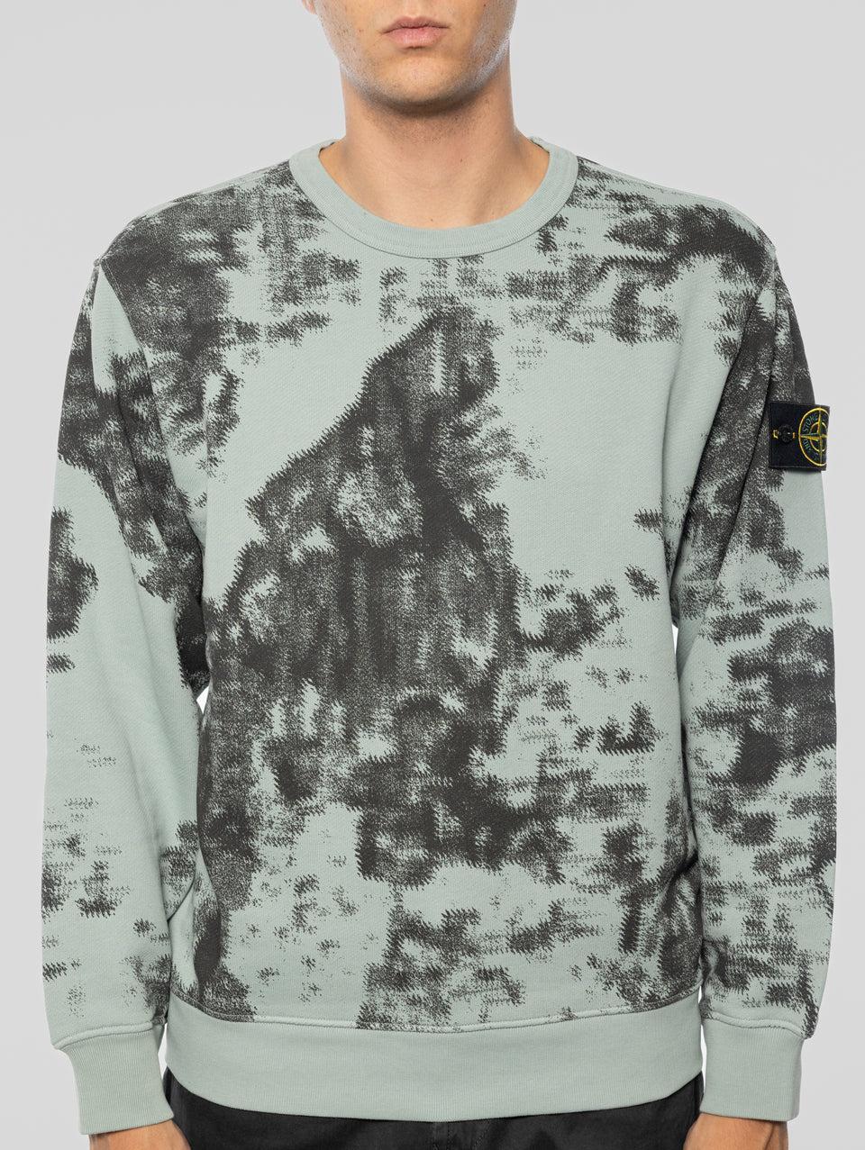 STONE ISLAND Felpa Girocollo Stampa Earth Mapping Verde/Grigio Outlet