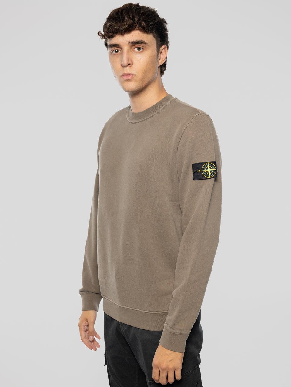 STONE ISLAND Felpa Girocollo in Cotone Diagonale Noce In Vendita