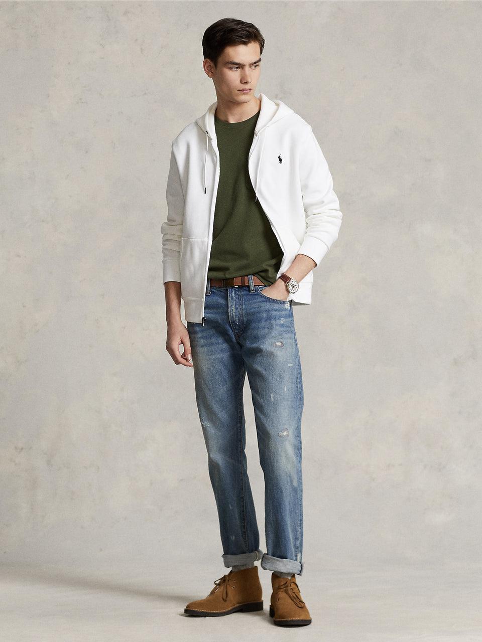 RALPH LAUREN Felpa con Cappuccio e Zip in Maglia Doppia Bianco Offerte