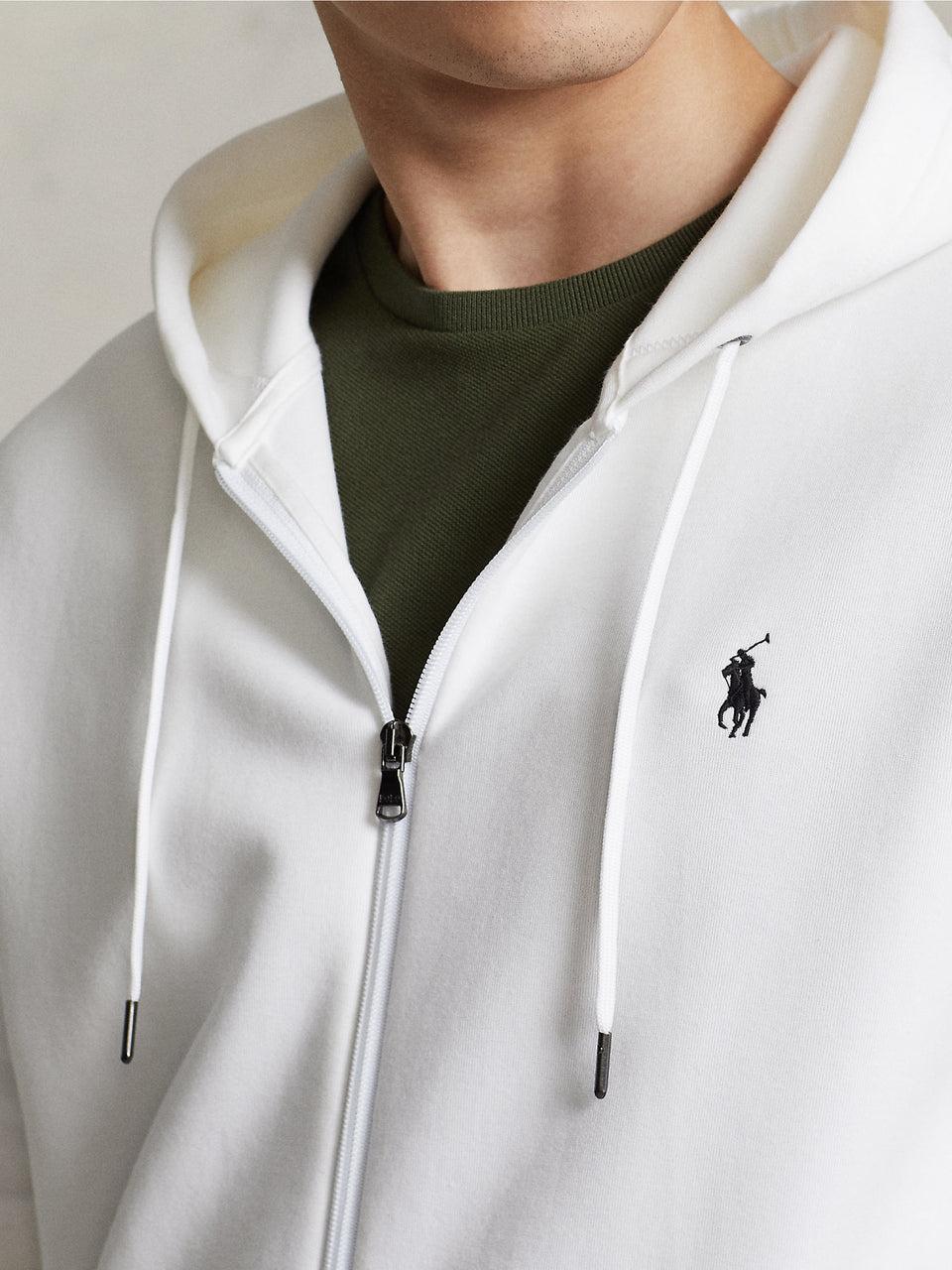 RALPH LAUREN Felpa con Cappuccio e Zip in Maglia Doppia Bianco Offerte