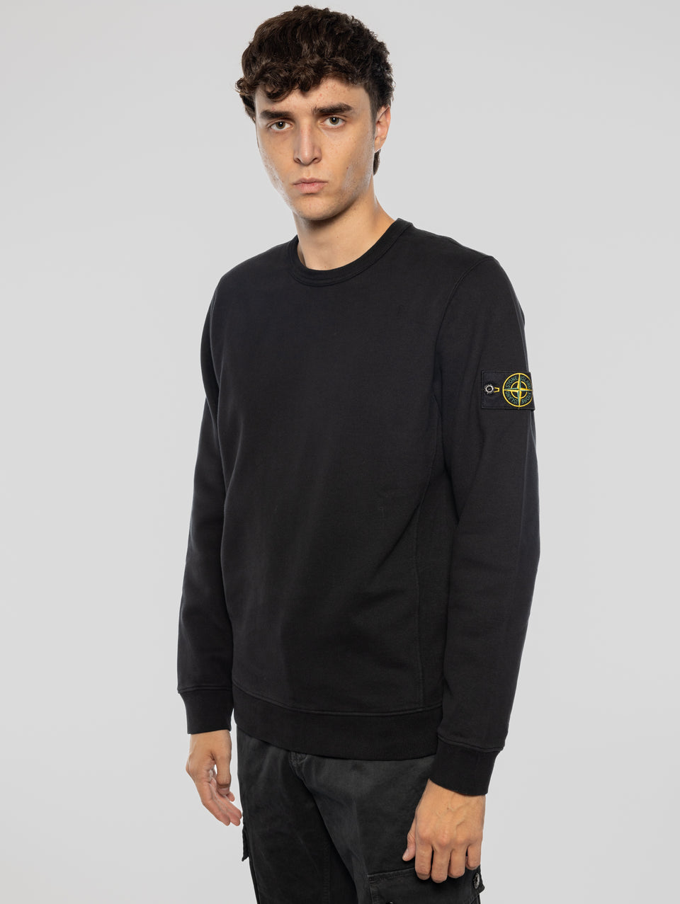 STONE ISLAND Felpa Girocollo in Cotone Nero Hotsell