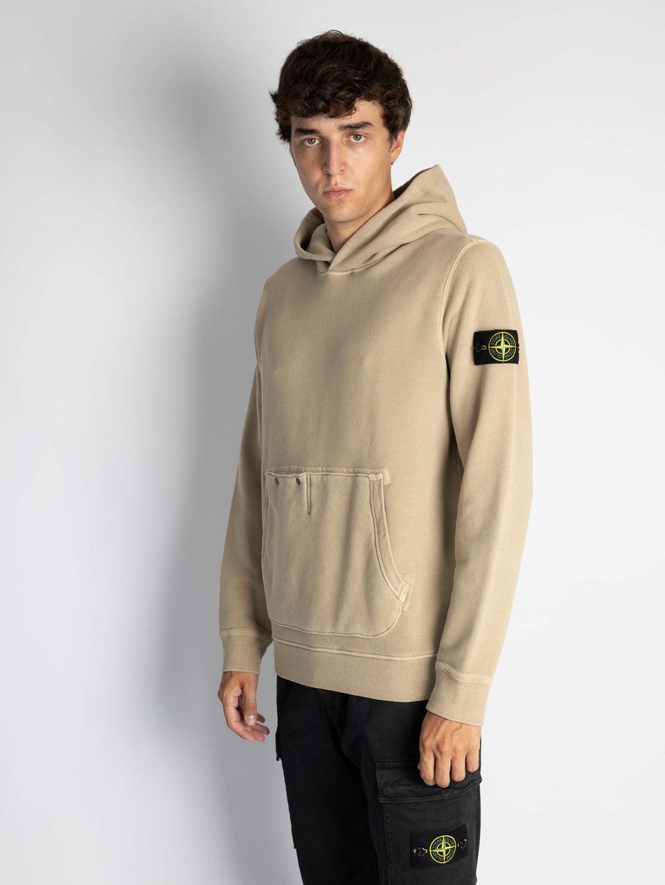 STONE ISLAND Felpa con Cappuccio e Tasca Marsupio Biscotto Vendita Calda