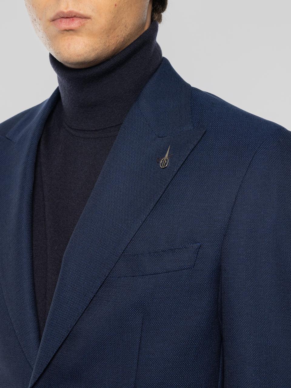 PAOLONI Giacca Sfoderata in Lana Oxford Blu Vendita Economica