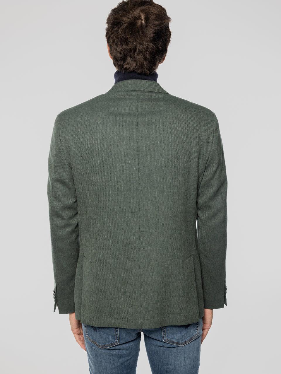 PAOLONI Giacca Sfoderata in Lana Oxford Verde Saldi Di Fabbrica