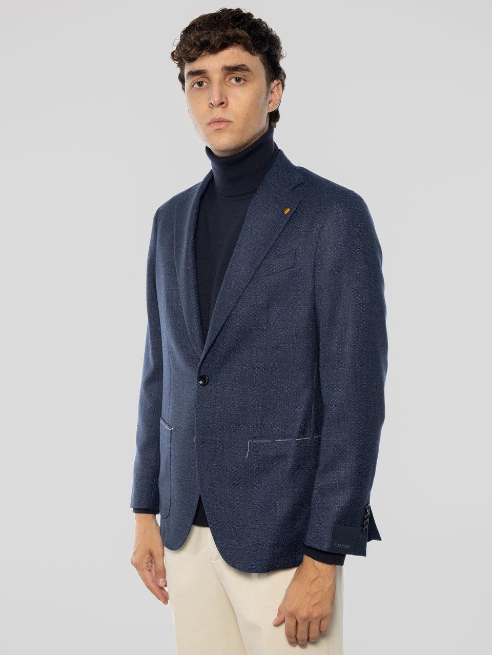 SARTORIA LATORRE Giacca Sfoderata in Pura Lana Blu Melange Vendite Flash