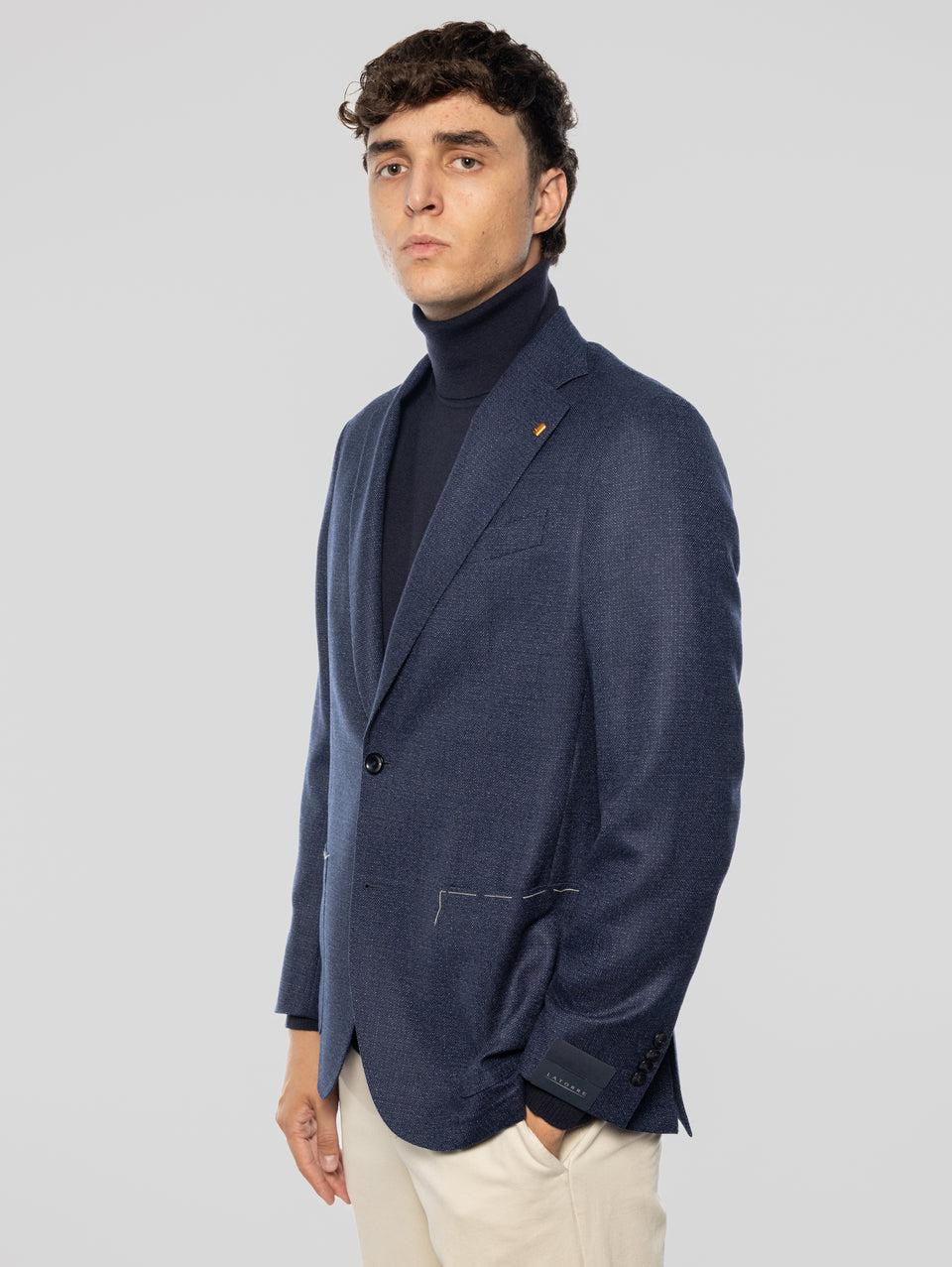 SARTORIA LATORRE Giacca Sfoderata in Pura Lana Blu Melange Vendite Flash