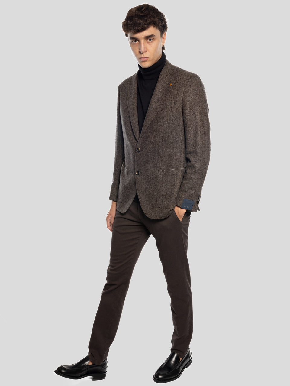 SARTORIA LATORRE Giacca Sfoderata Spinata Herringbone Marrone Negozio