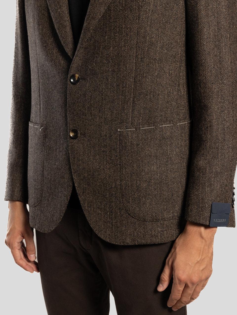 SARTORIA LATORRE Giacca Sfoderata Spinata Herringbone Marrone Negozio