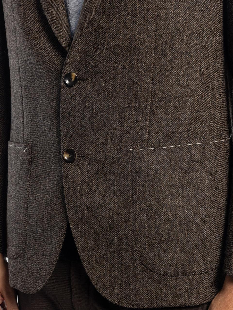 SARTORIA LATORRE Giacca Sfoderata Spinata Herringbone Marrone Negozio