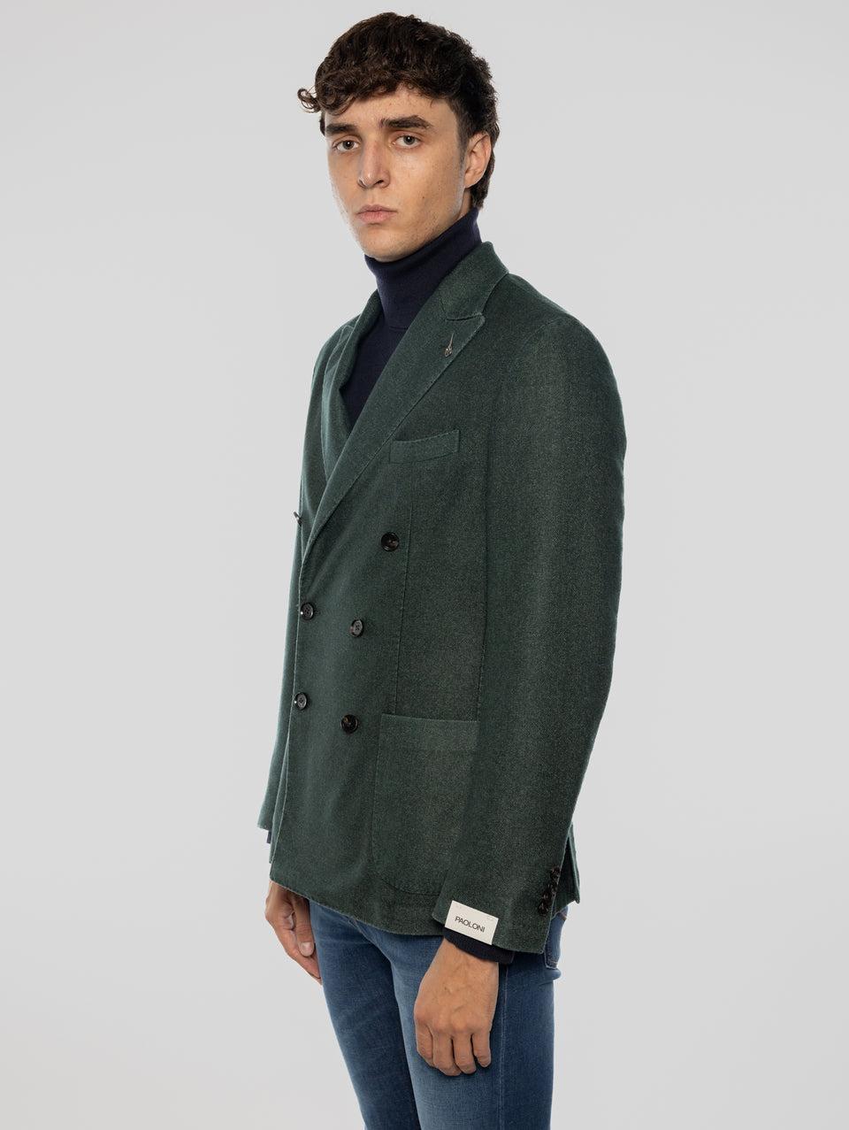 PAOLONI Giacca Doppio Petto in Lana Frosted Verde In Saldo