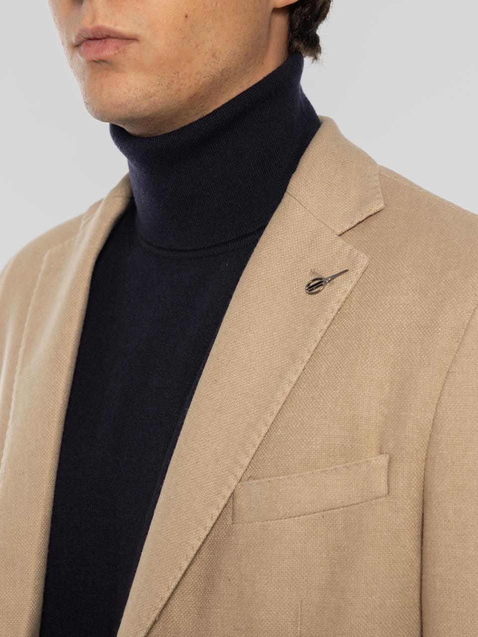 PAOLONI Giacca Doppio Petto in Lana Frosted Beige Italy