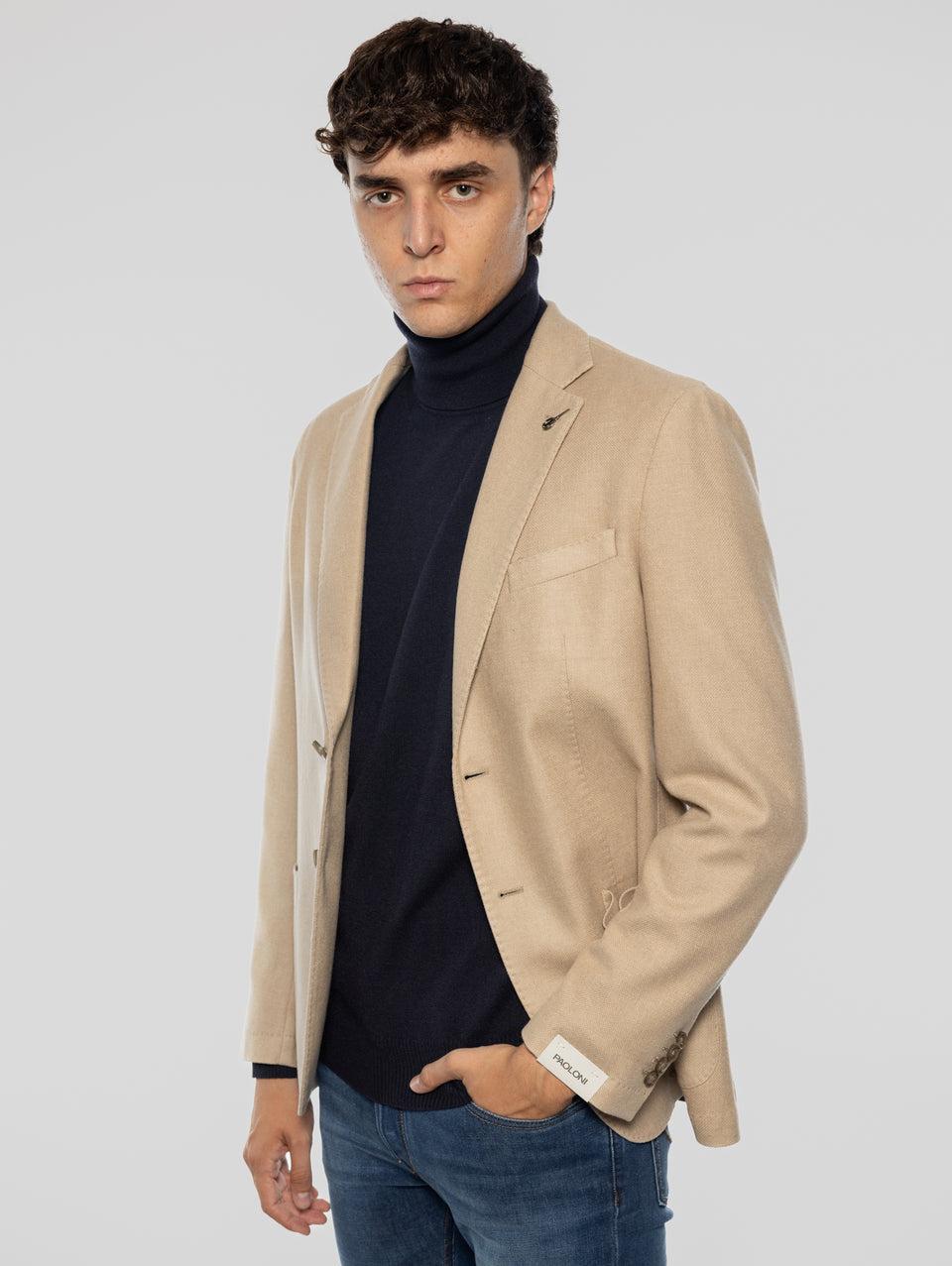 PAOLONI Giacca Doppio Petto in Lana Frosted Beige Italy