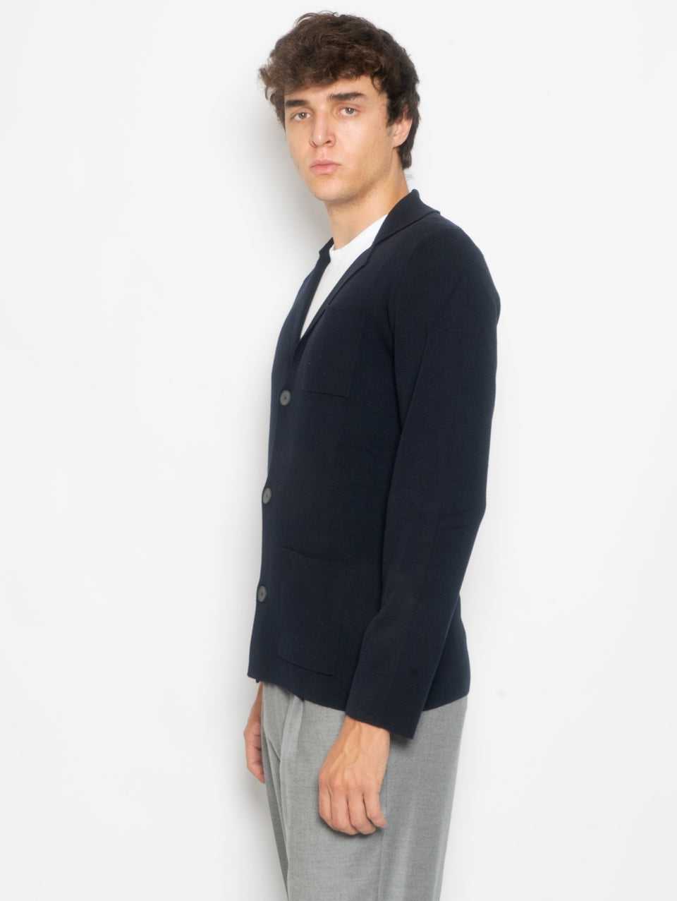 ALPHA STUDIO Giacca in Maglia di Lana Extrafine Blu Notte Italia