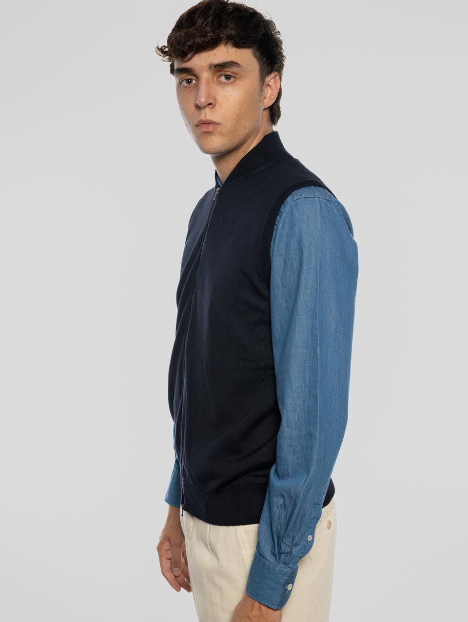 ALPHA STUDIO Gilet in Lana taglio Bomber Blu Qualità Garantita