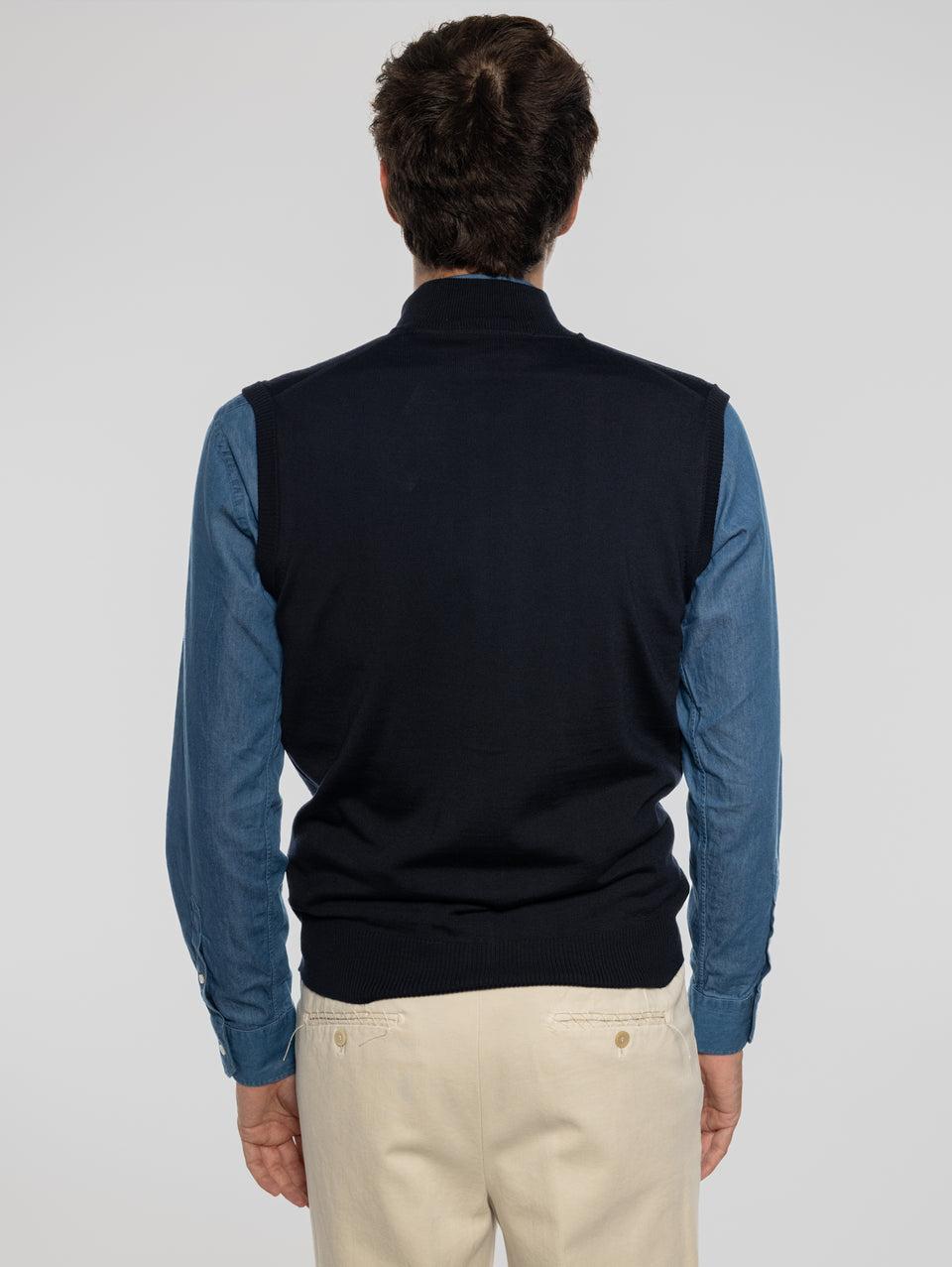 ALPHA STUDIO Gilet in Lana taglio Bomber Blu Qualità Garantita