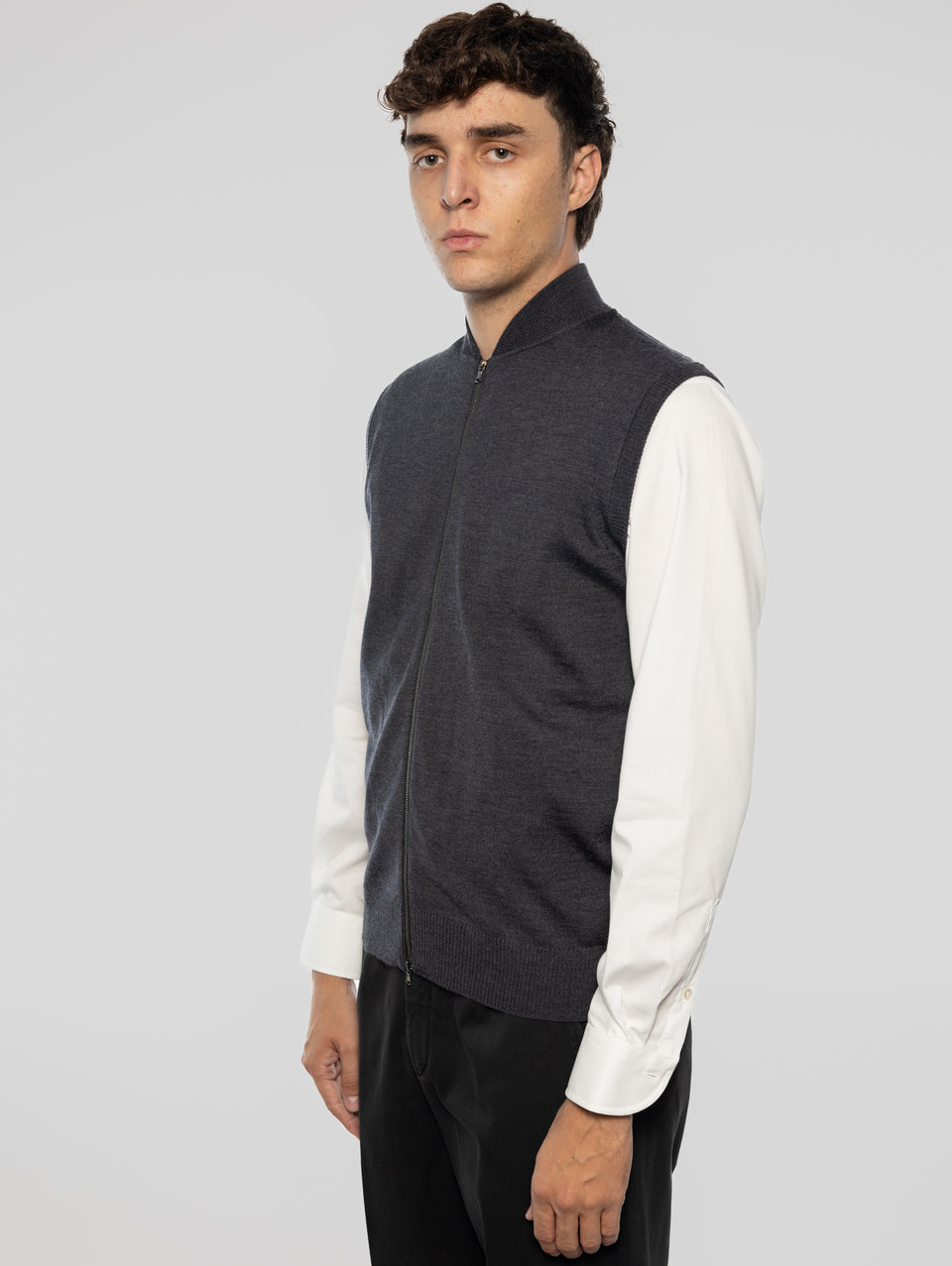 ALPHA STUDIO Gilet in Lana taglio Bomber Antracite Fino Al -60%