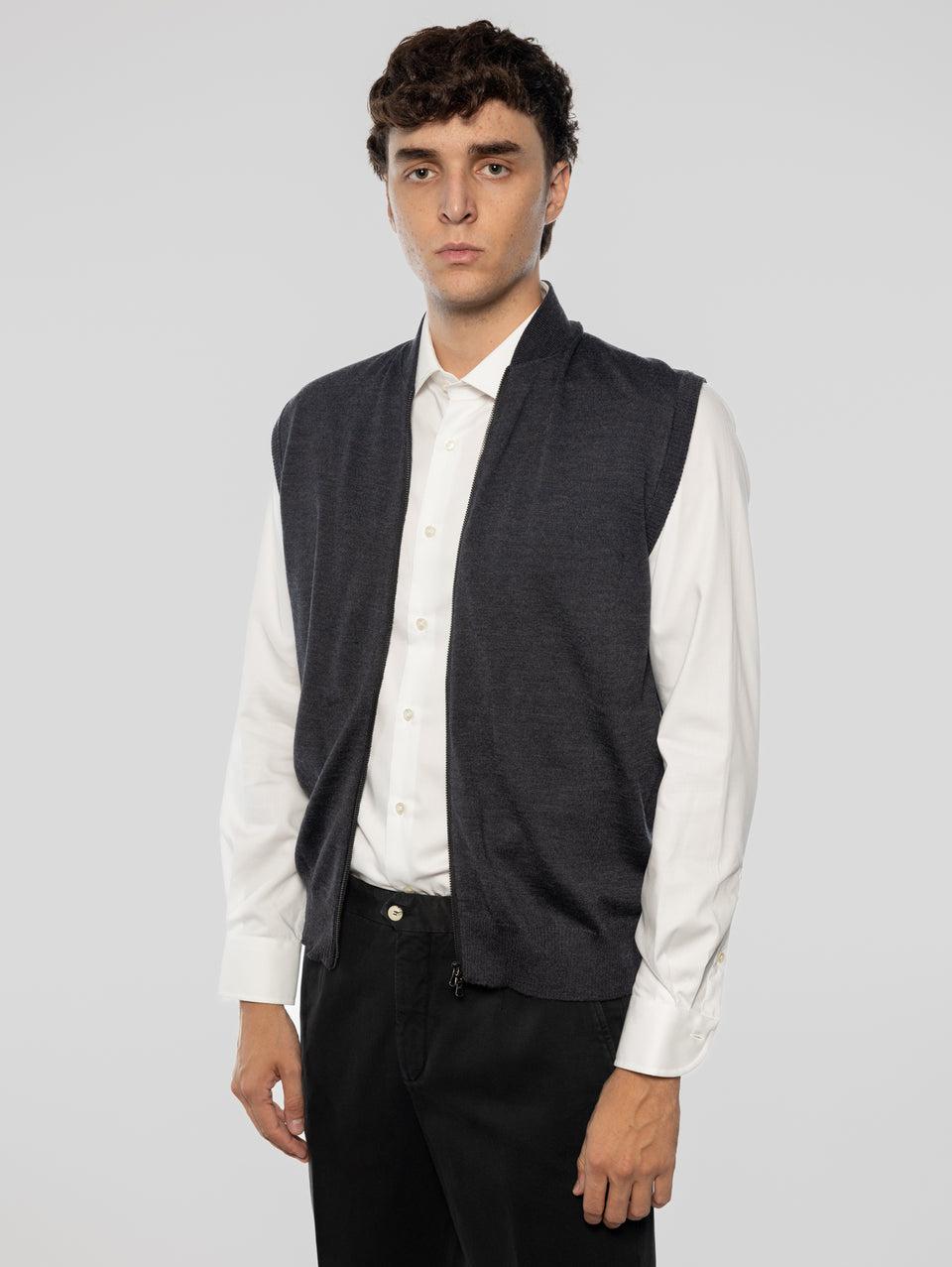 ALPHA STUDIO Gilet in Lana taglio Bomber Antracite Fino Al -60%