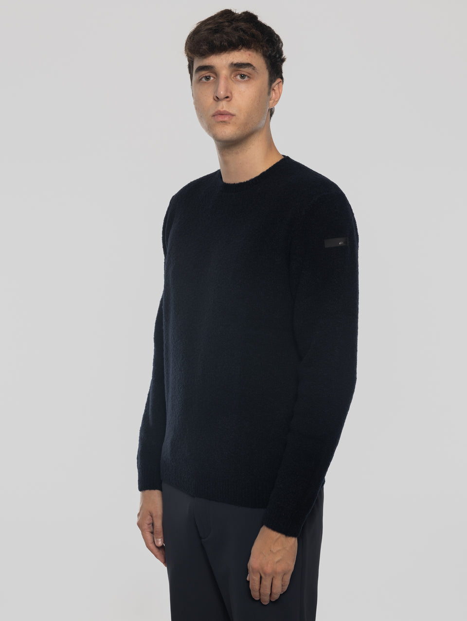 RRD Maglia Girocollo in Lana Bouclé Blu Scuro Qualità