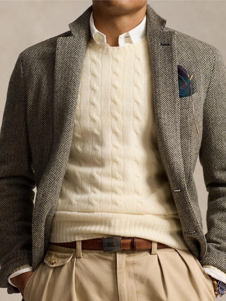 RALPH LAUREN Maglia in Lana e Cashmere a Trecce Crema Spedizione Gratuita