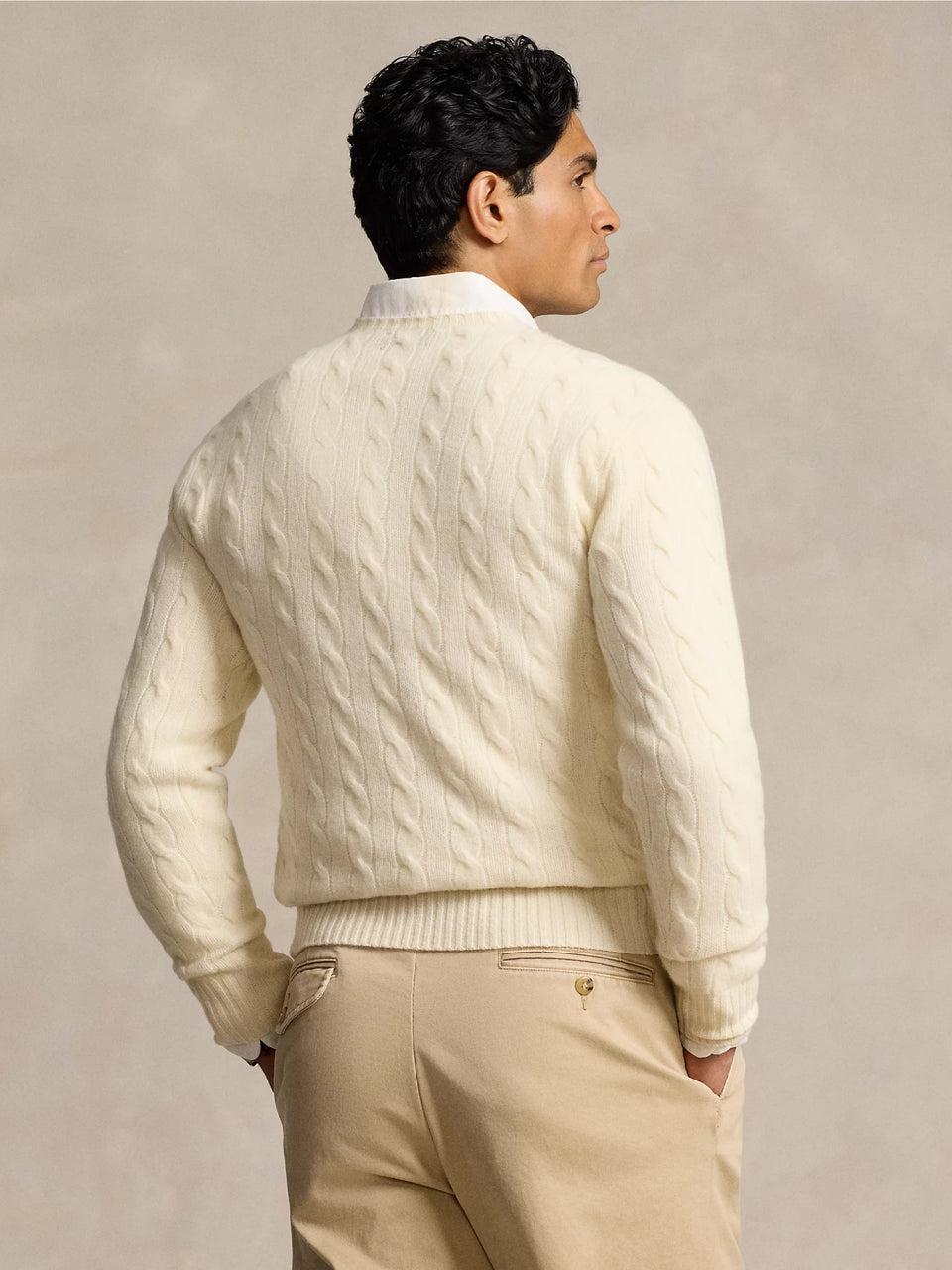 RALPH LAUREN Maglia in Lana e Cashmere a Trecce Crema Spedizione Gratuita