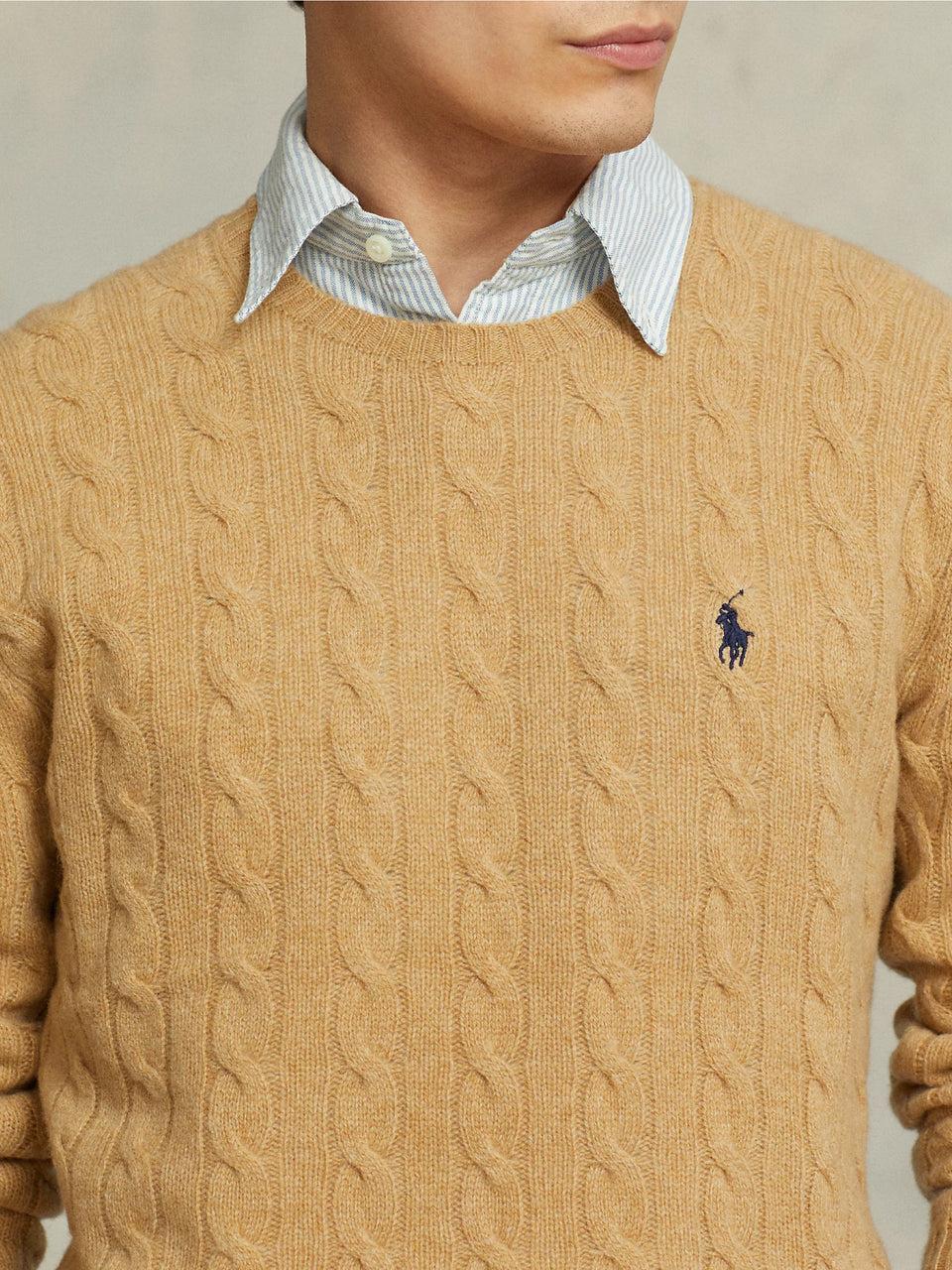RALPH LAUREN Maglia in Lana e Cashmere a Trecce Cammello Pezzi Unici