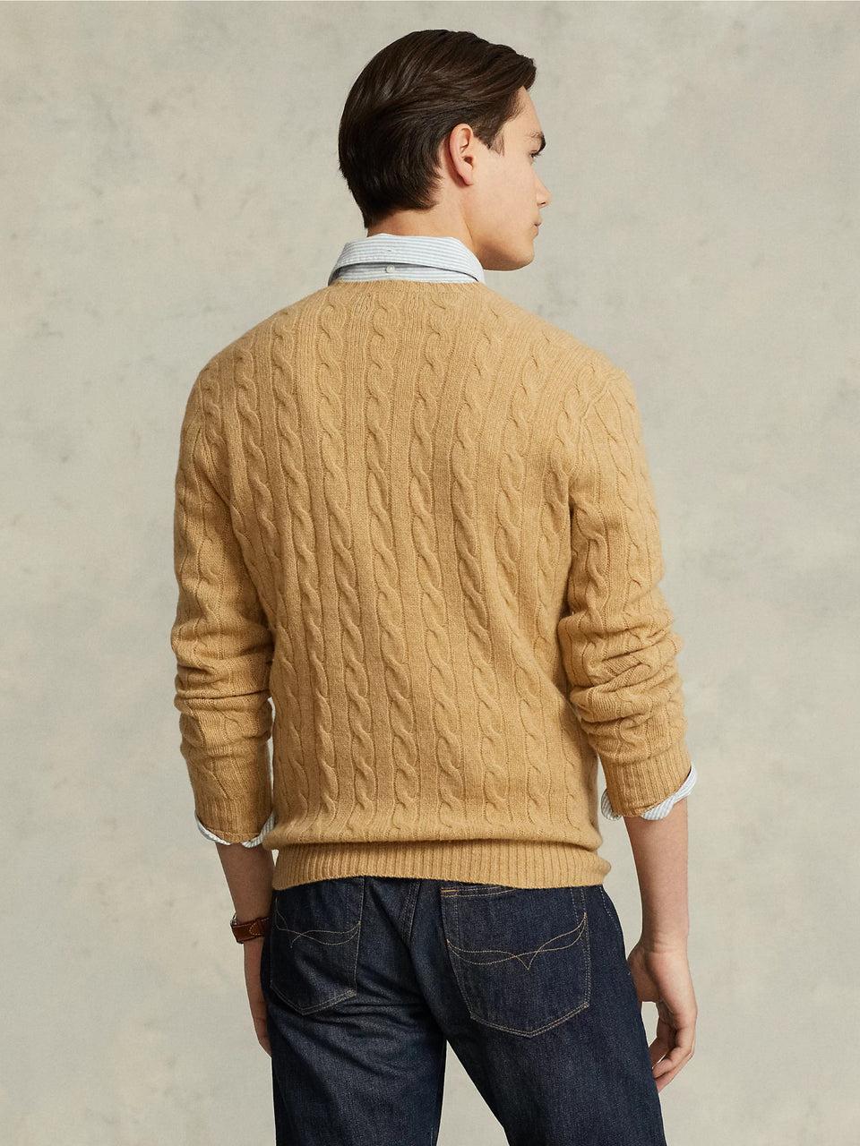 RALPH LAUREN Maglia in Lana e Cashmere a Trecce Cammello Pezzi Unici