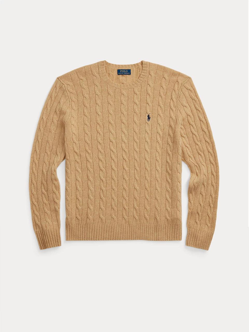 RALPH LAUREN Maglia in Lana e Cashmere a Trecce Cammello Pezzi Unici