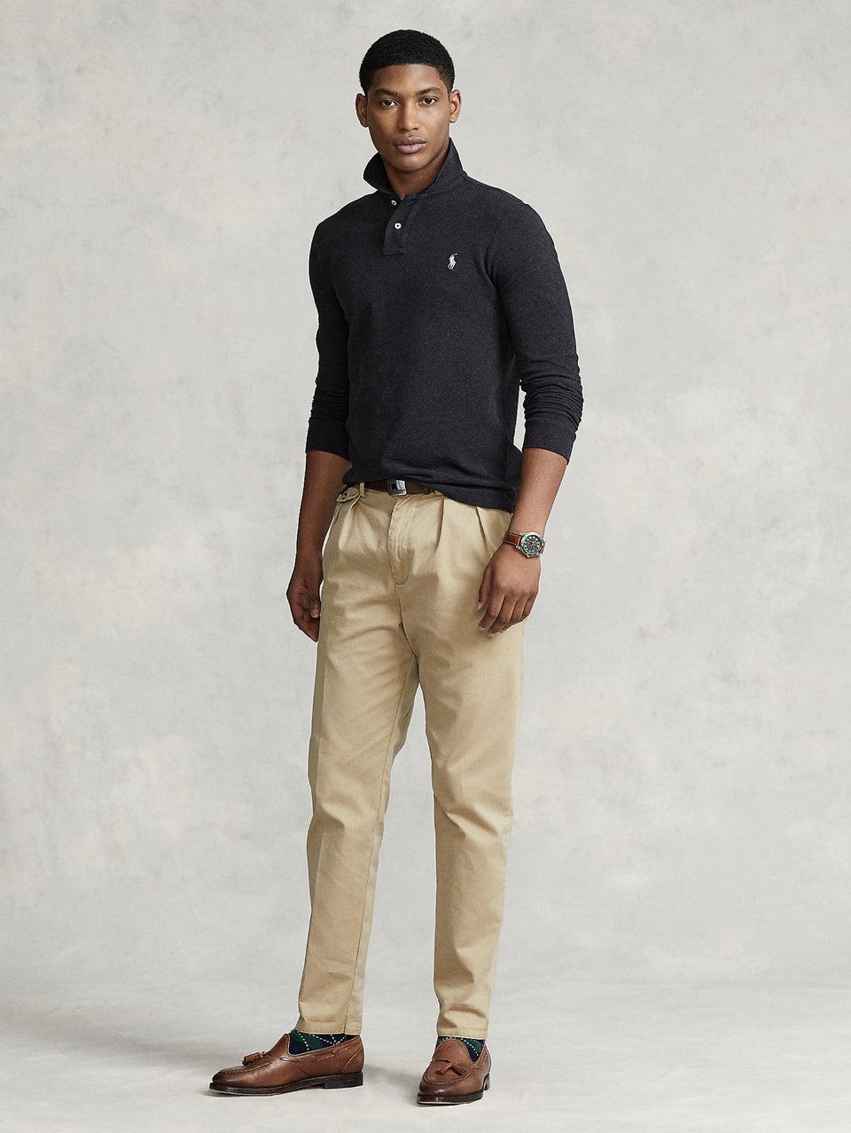 RALPH LAUREN Polo Slim Fit Manica Lunga Antracite Soddisfazione Garantita