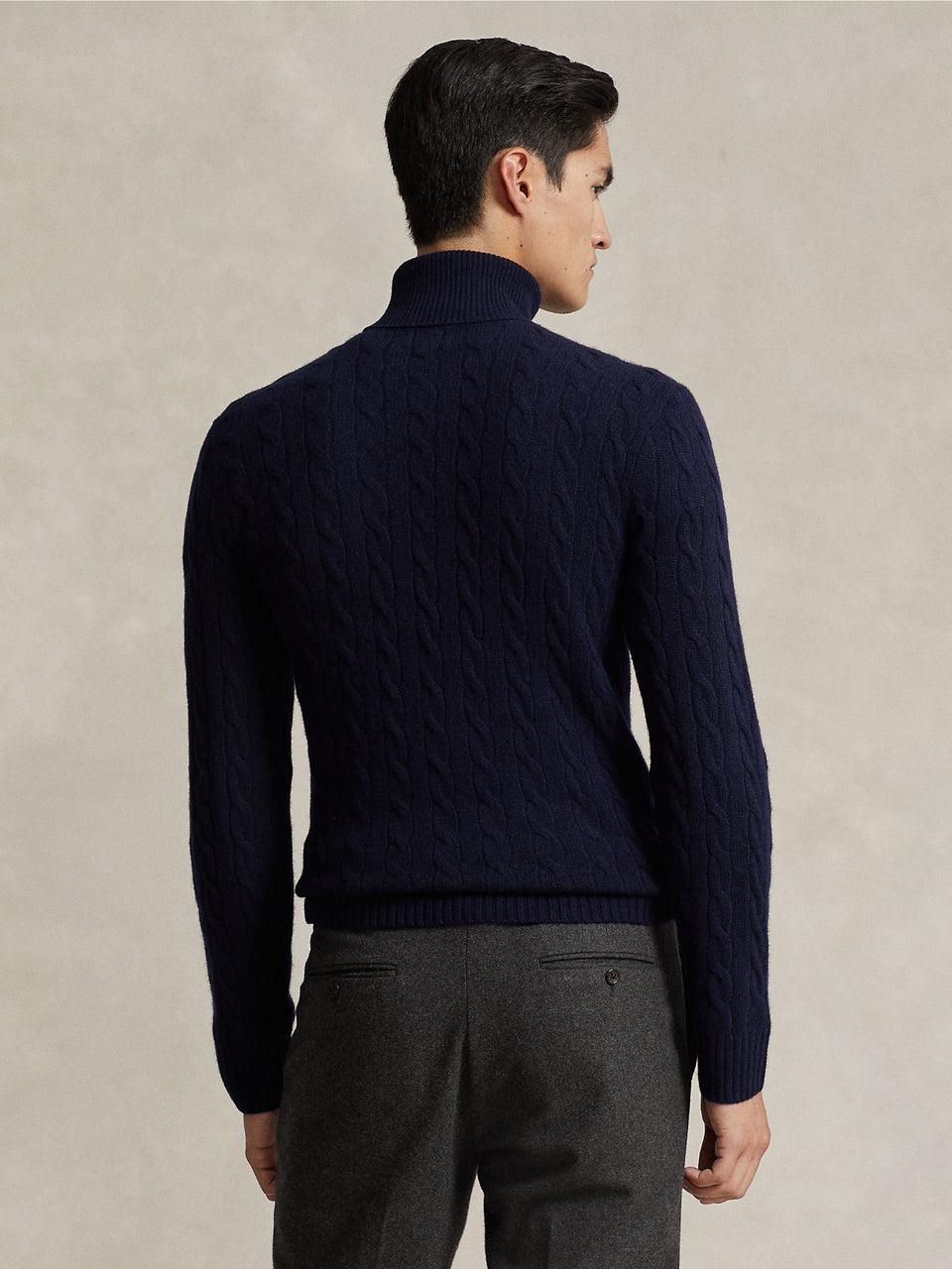 RALPH LAUREN Maglia Collo Alto a Trecce Blu Acquista Ora