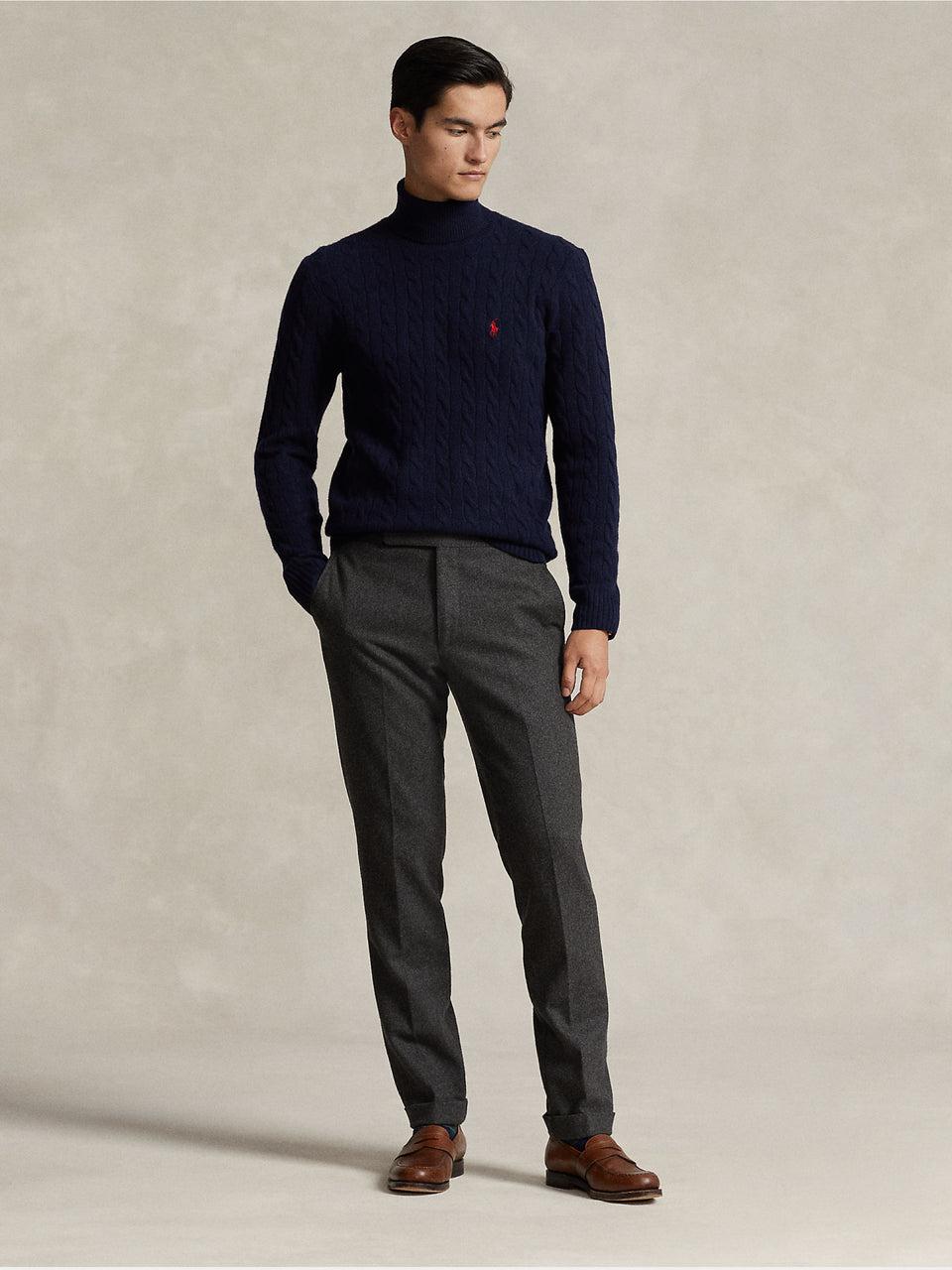 RALPH LAUREN Maglia Collo Alto a Trecce Blu Acquista Ora