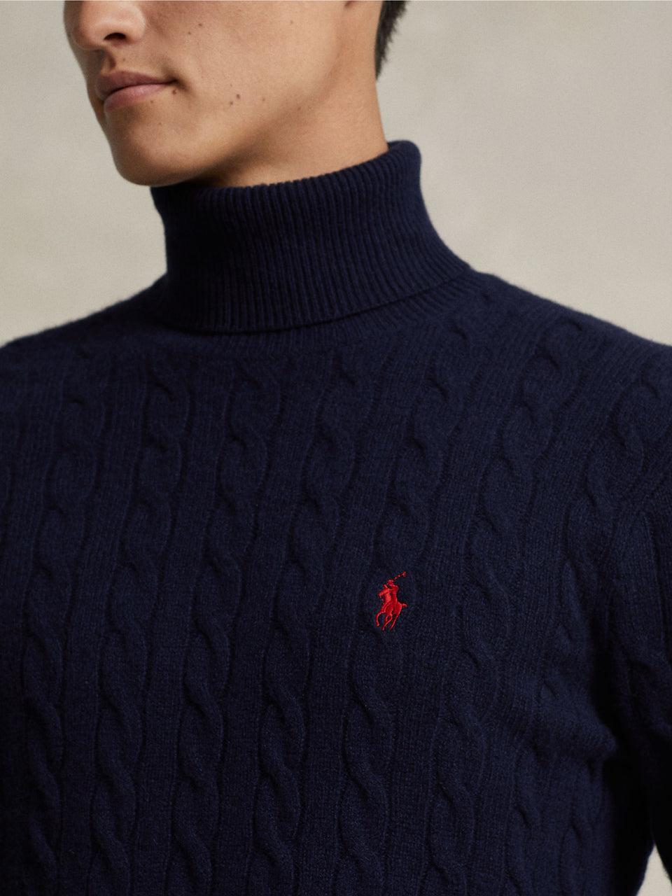 RALPH LAUREN Maglia Collo Alto a Trecce Blu Acquista Ora