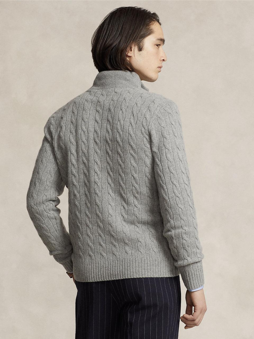 RALPH LAUREN Maglia Mezza Zip a Trecce Grigio Consegna Veloce