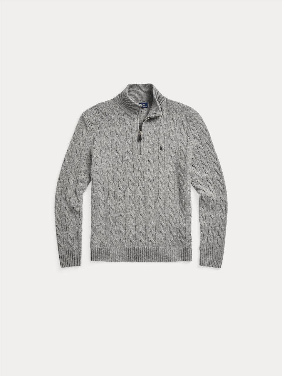 RALPH LAUREN Maglia Mezza Zip a Trecce Grigio Consegna Veloce