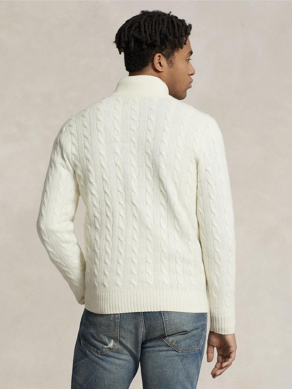 RALPH LAUREN Maglia Mezza Zip a Trecce Crema Promozione Limitata