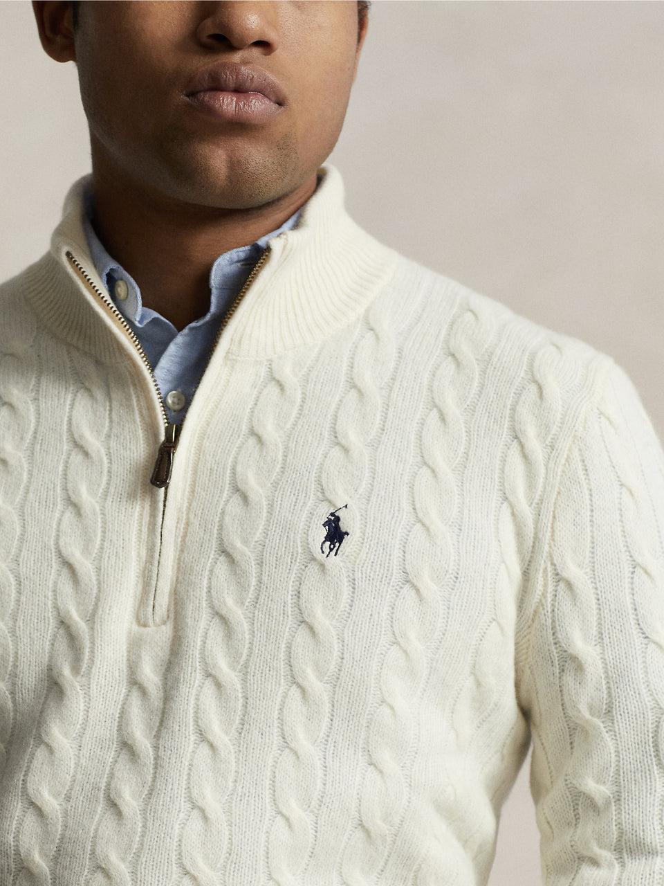 RALPH LAUREN Maglia Mezza Zip a Trecce Crema Promozione Limitata