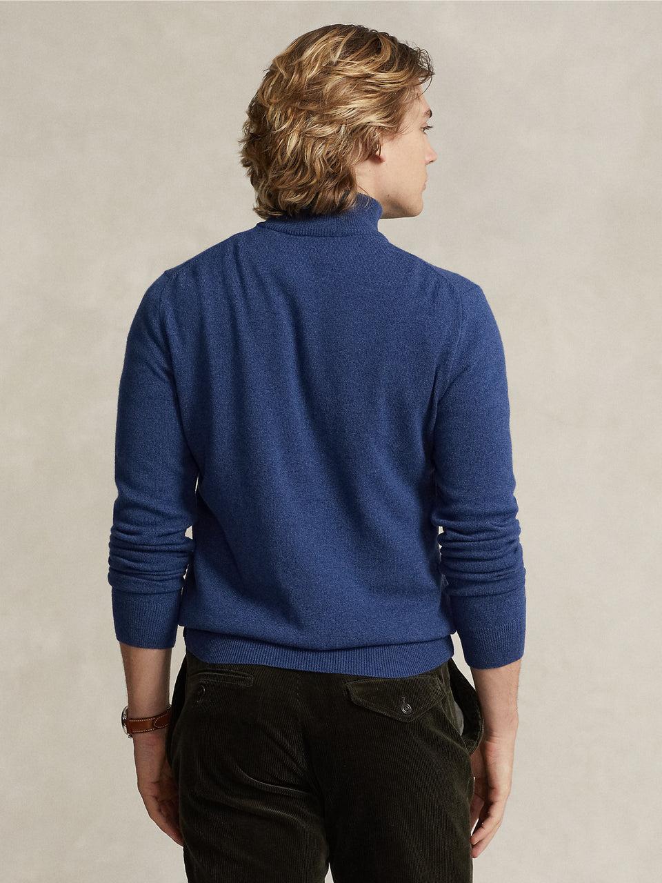 RALPH LAUREN Maglia con Mezza Zip in Lana Blu Fino Al -60%