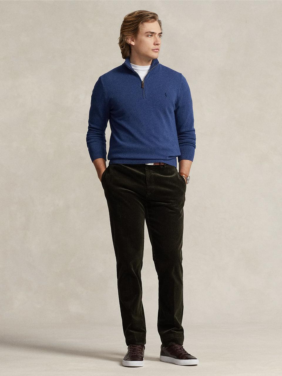RALPH LAUREN Maglia con Mezza Zip in Lana Blu Fino Al -60%