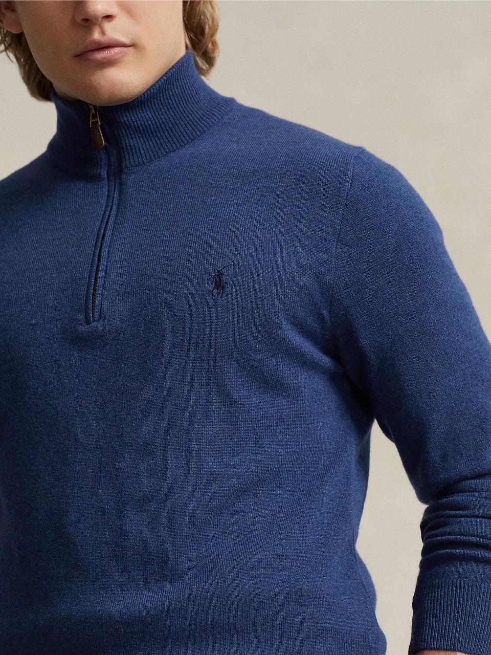 RALPH LAUREN Maglia con Mezza Zip in Lana Blu Fino Al -60%