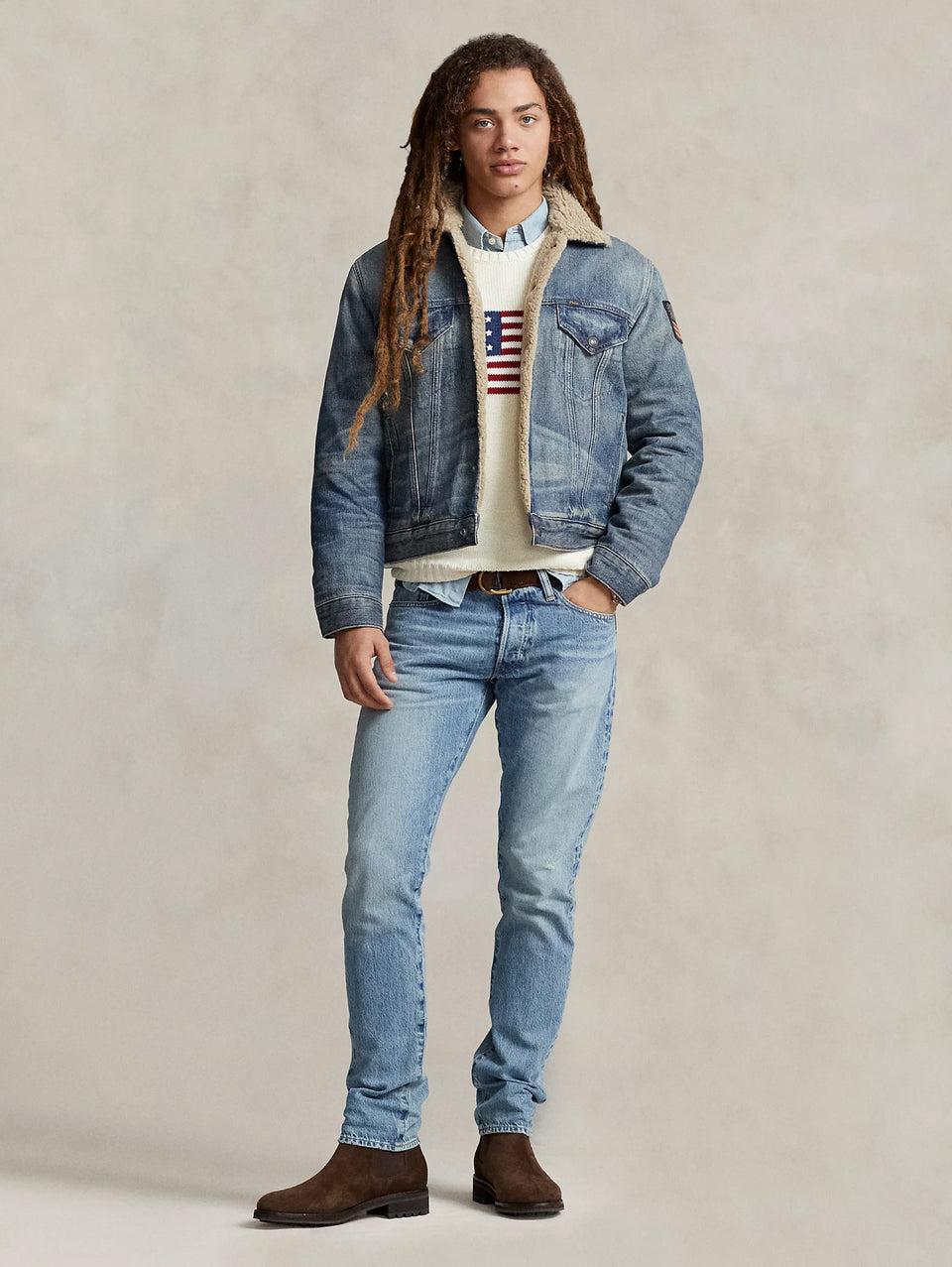 RALPH LAUREN Giacca in Denim con Fodera in Pile Blu Vendita Calda